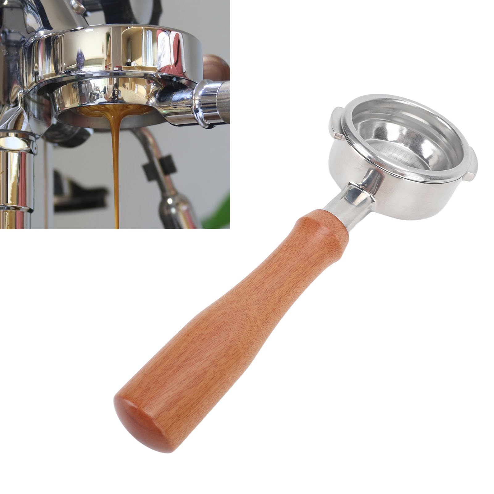 Portafiltro da 58 mm senza fondo 2 orecchie filtro senza fondo staccabile per macchina da caffè in legno massello e acciaio inossidabile per NOWWA (Stile 4)