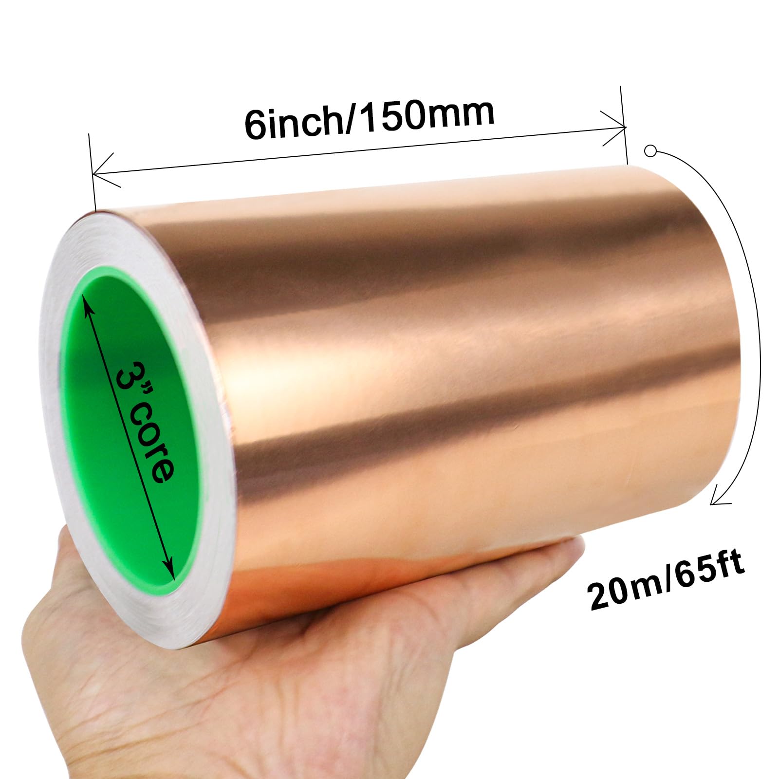 BOMEI PACK Nastro in lamina di rame, 15,2 cm x 20,1 m, con adesivo conduttivo per chitarra e artigianato, saldatura, vetro colorato, riparazioni elettriche, messa a terra