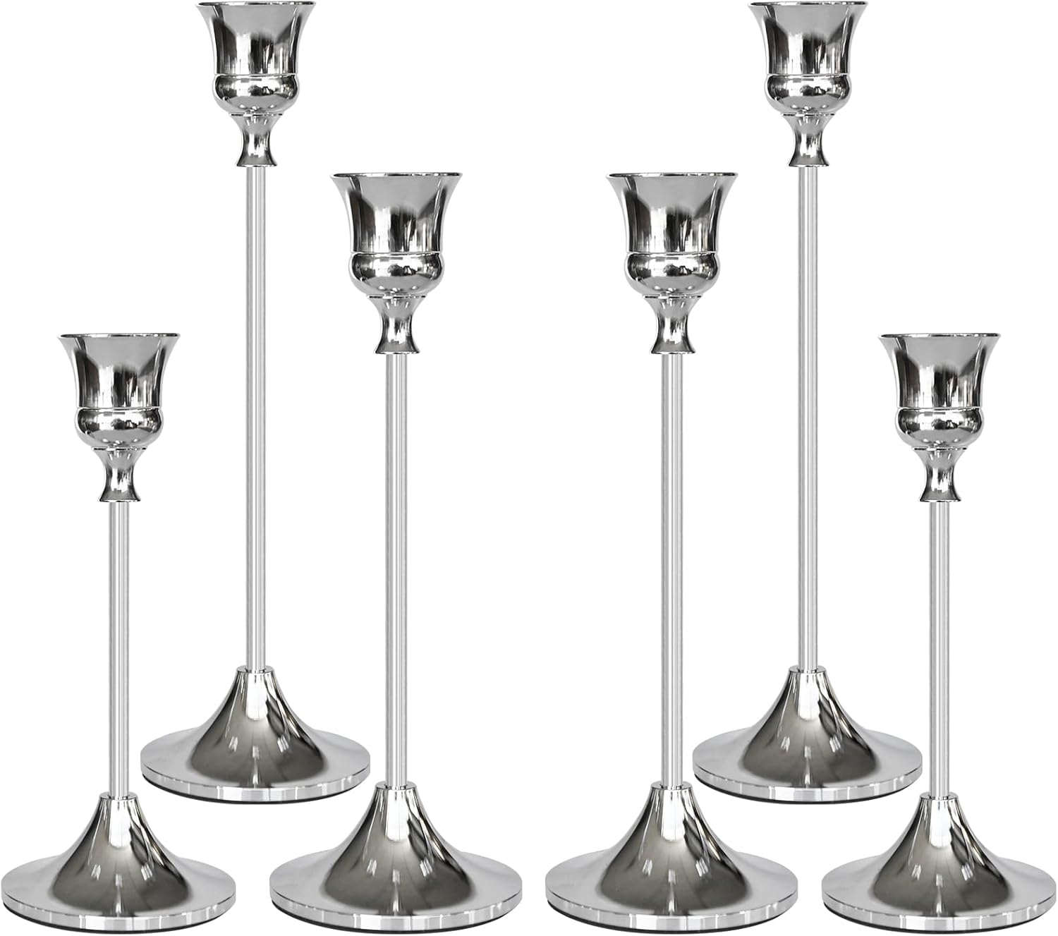 Showin Candlestick Holders Silver, 6 Packs Taper Candle Holder for Candlesticks, Candle Sticks Holder Decor for Home Decor