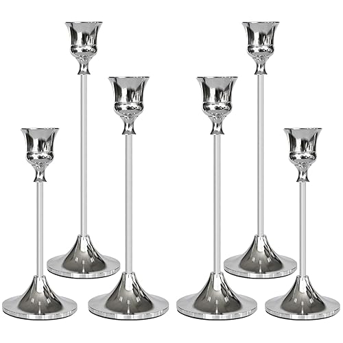 Candlestick Holders Silver, 6 Packs Taper Candle Holder for Candlesticks,