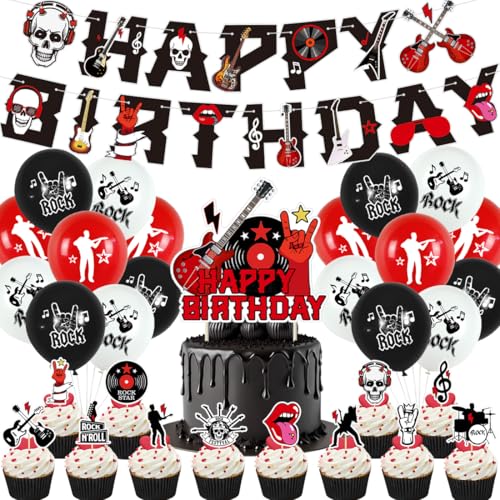 Lot de 32 décorations d'anniversaire en forme de drum, avec ballons Doyomtoy et rock, pour décoration de fête d'anniversaire