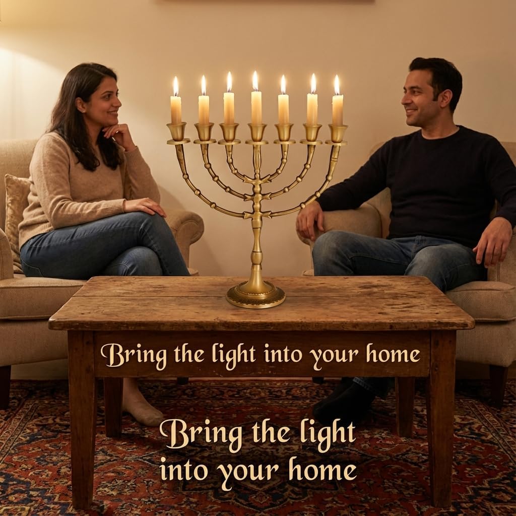 11" high Brass, 7 Branch, Menorah Candles, Brand: Salomon's Menorah, Holyland Beautiful Menorah from Israel The holy Land Jerusalem Antik Jewish minora Candle Holder