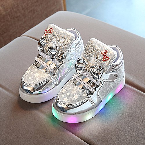 Toddler Girls Light Up Flat Sneakers Sequins Slip On Loafers Flashing LED Casual Squeaky Star Luminous Shoes3
