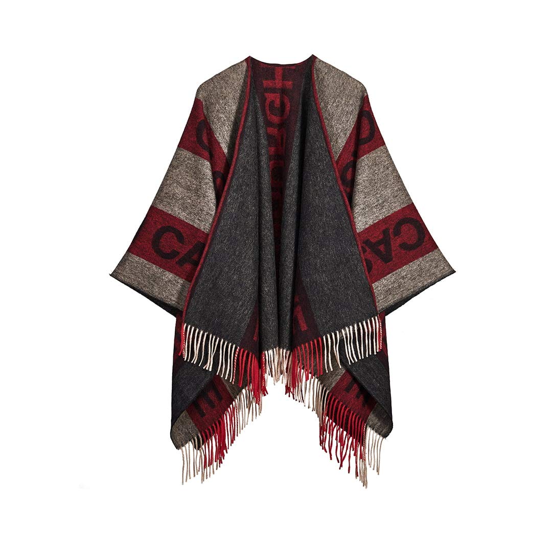 Edinburgh Cashmere Women's Red/Charcoal 100% Pure Lambswool Cape – 124X125 Cm, Extra Fine Cape Featu In Vogue, Gq, Tatler & Grazia | Winter Wear & Apparel,