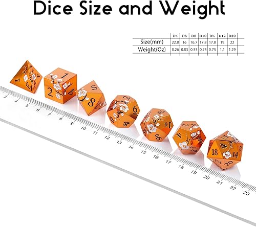 Miniatura 7 de DNDND - Juego de 7 dados de metal naranja D&D, pesados metálicos con estuche de regalo para juego de mesa de Calabozos y Dragones (naranja con