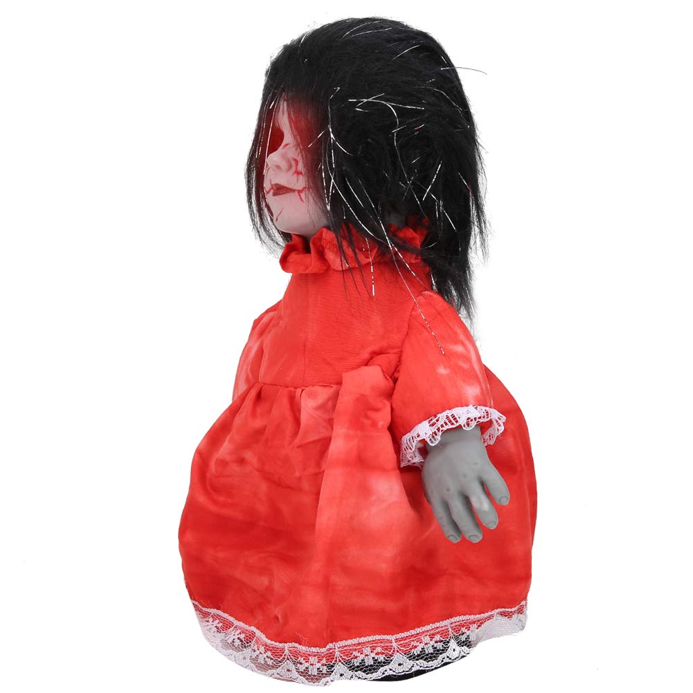 ZDETGU Creepy Walking Doll Voice & Touch Activated Halloween Prop with Red Flashing Eyes and Motion Scary Haunted Doll for Parties Prank (Z113 walking ghost baby with black hair and red)