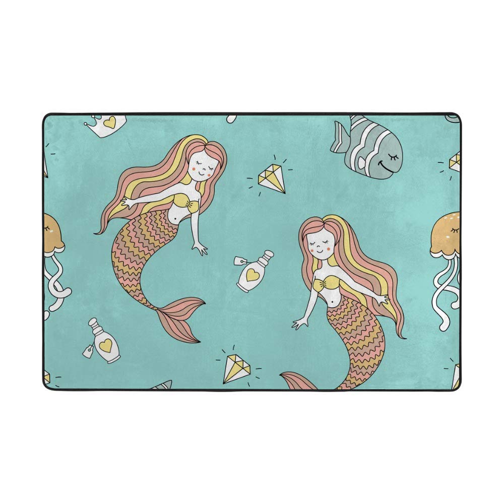 Tapis velours corail sirène dessin animé grand tapis de salon enfants et animaux marins