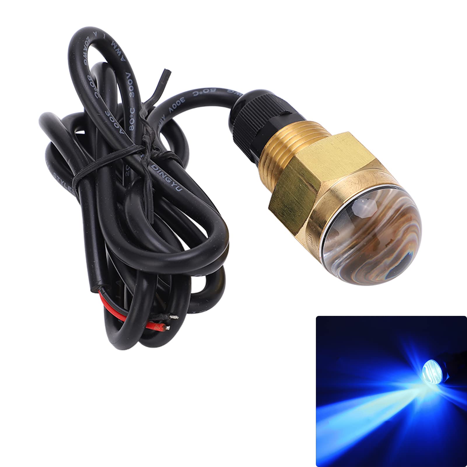 12V 12W Boat LED Underwater Light, Marine Drain Plug Light, 840LM Bright Brass NPT 1/2 Threaded Waterproof LED Light for Yacht Hull Illumination with Mounting Clips and