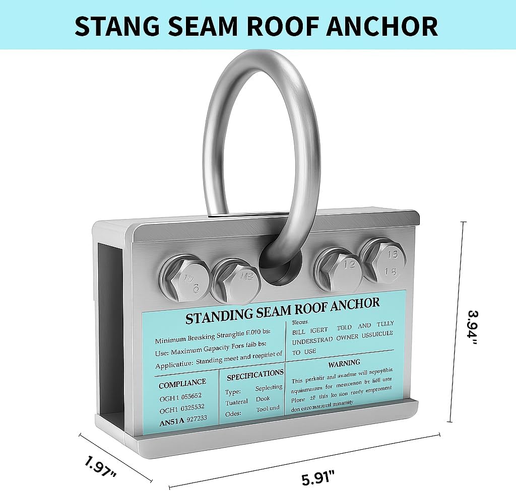 Roof Anchors for Fall Protection, No Drill Roof Anchor, OSHA/ANSI Compliant Roof Safety Anchor, Lightweight Permanent fall protection anchor, Standing Seam Roofing Tools with 360° Swivel
