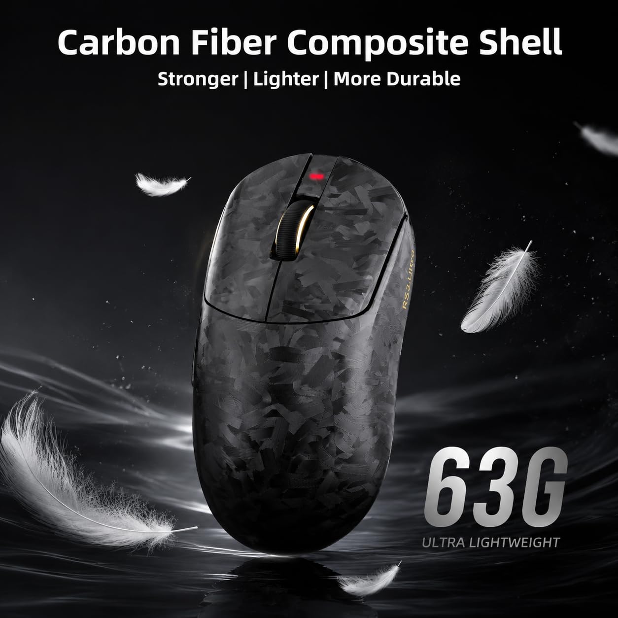 ATTACK SHARK RS3 Ultra Mysz Carbon Fiber & C06 Ultra Kabel-Czarny B | Podwójna Częstotliwość Odświeżania 8000 Hz, Sensor PAW3955MAX, MCU Nordic 54L15, Do 52 000 DPI, 20 000 FPS, Ultralekka 63g