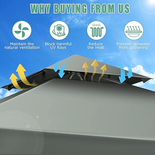 Miniatura 2 de HOTEEL Gazebo de 10 x 10 pies en liquidación, kiosco para exteriores con mosquitera y techo doble, cenador de metal con marco floral de hierro,