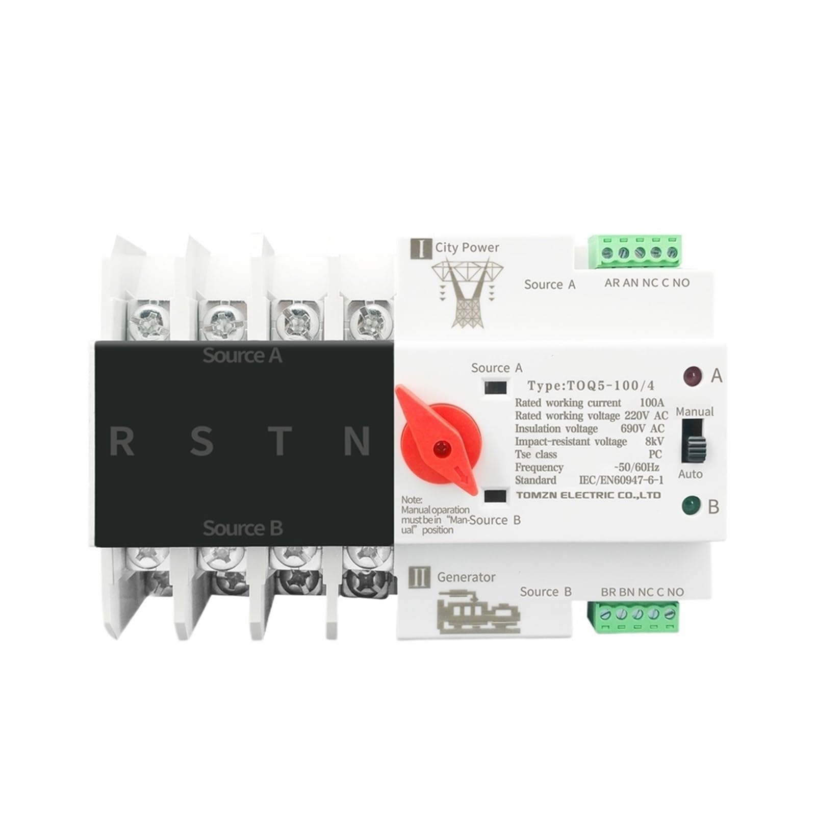 Inverseur de source ATS triphasé avec commutation automatique instantanée 4P