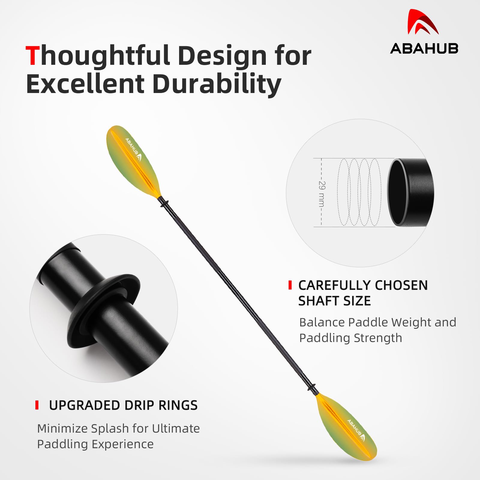 Abahub 218/230/241cm Pagaie Kayak Rame Double Paddle Aluminium avec Paddleline pour Kayak Aviron Bateau Canoë,Tige en Alliage d’Aluminium, Lames en Plastique Noir/Blanc/Rouge/Bleu/Vert/Orange/Jaune