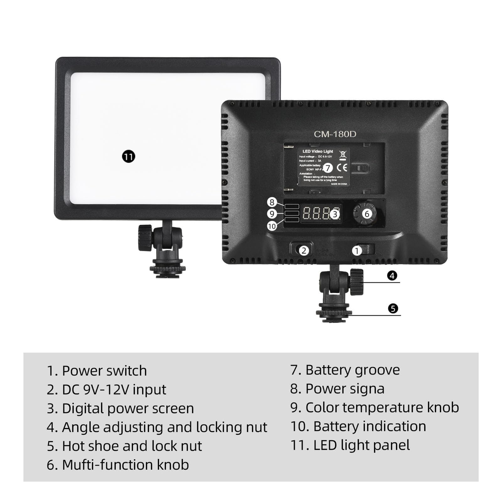 luce video a led HUIOP Mini lampada fotografica da 12 W Luce LED dimmerabile Luce Vlog portatile 1120 Perline LED Serie NP-F Alimentata a batteria 3200K-5600K Dimmerabile con supporto per slitta fredd