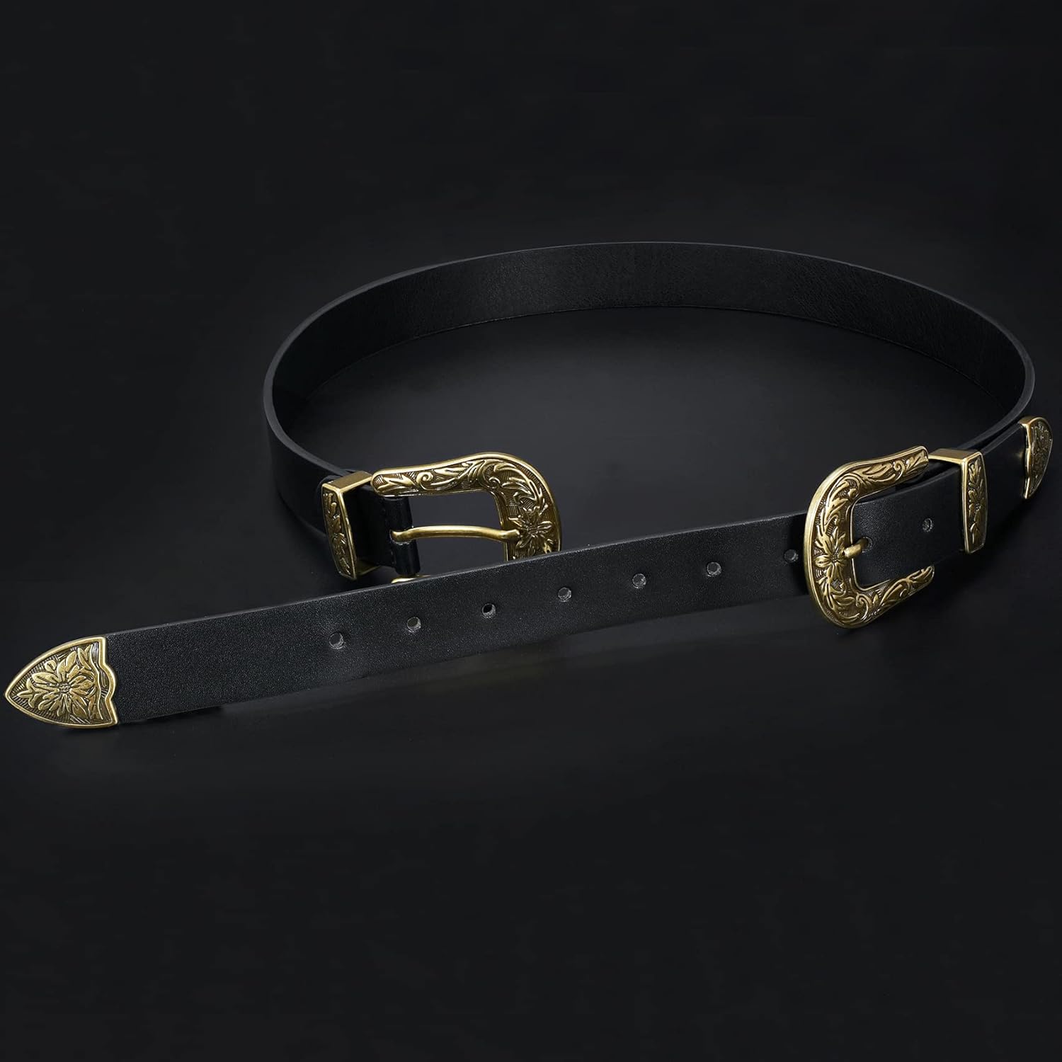 XZQTIVE Women Leather Belt Ladies Vintage Western Belt Retro Cowgirl Leather Belt Black Waist Belt for Pants Jeans Dresses - Image 3