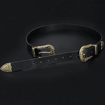 zoe roller belt black×gold Jade Belt - Western Style Black Tooled Leather Belt Gold