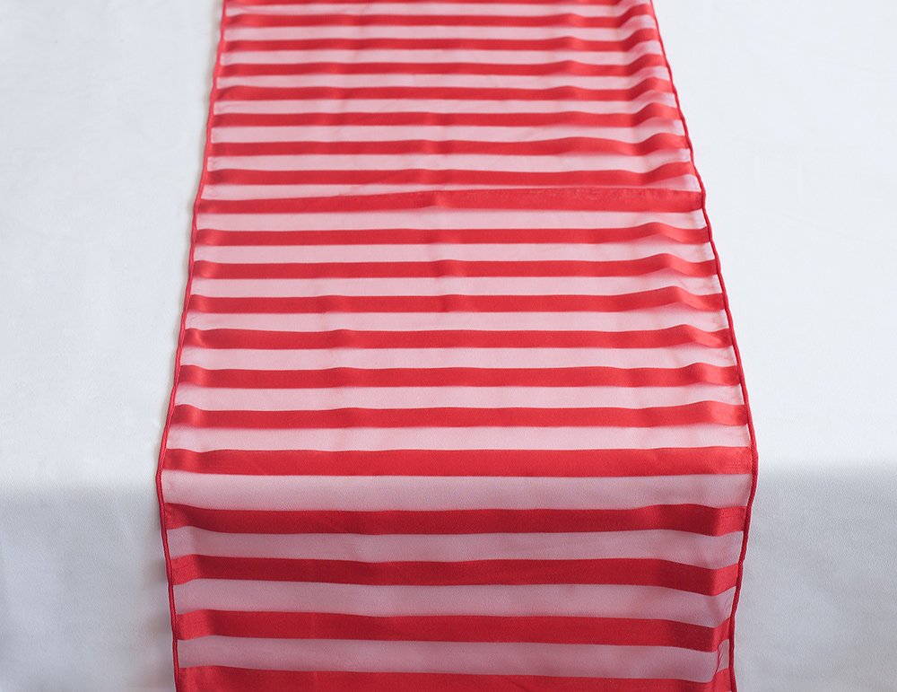 Striped Organza Table Runners - Tableware - Wedding Events Party Decor (Red)