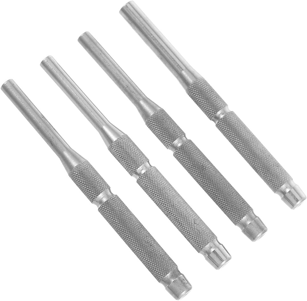 4 Pcs Pin Punch Set Stainless Steel Assembly Kit with Knurled Grip for Watch Jewelry Maintenance Annealed Hand Tool Accessories (4pcs/Set)