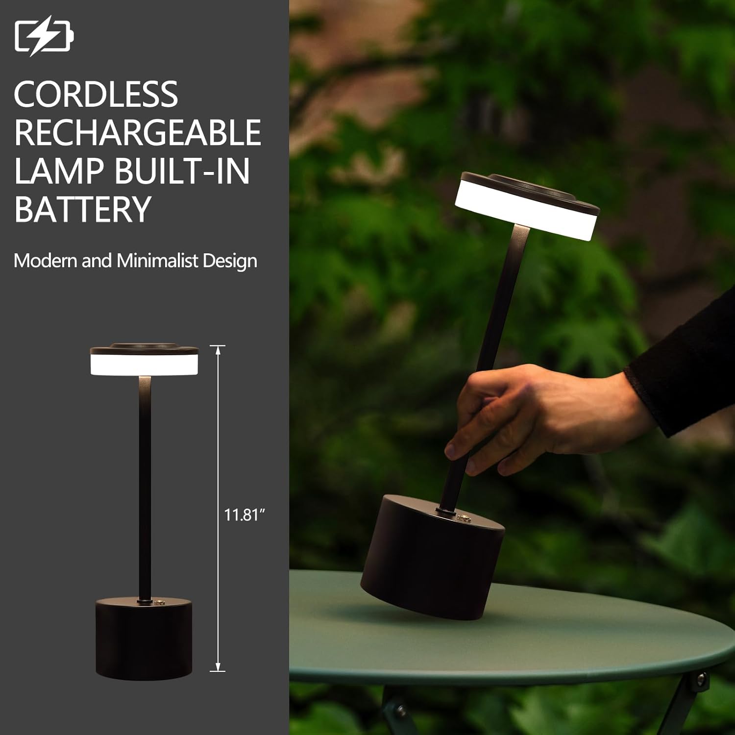 AIHYING 2 Pack Black Cordless Table Lamp Portable LED Desk Lamp 5000mAh Battery Operated 3 Color Stepless Dimming Up for Restaurant Bedroom Bars Outdoor Party Camping Coffee Shop Night Light
