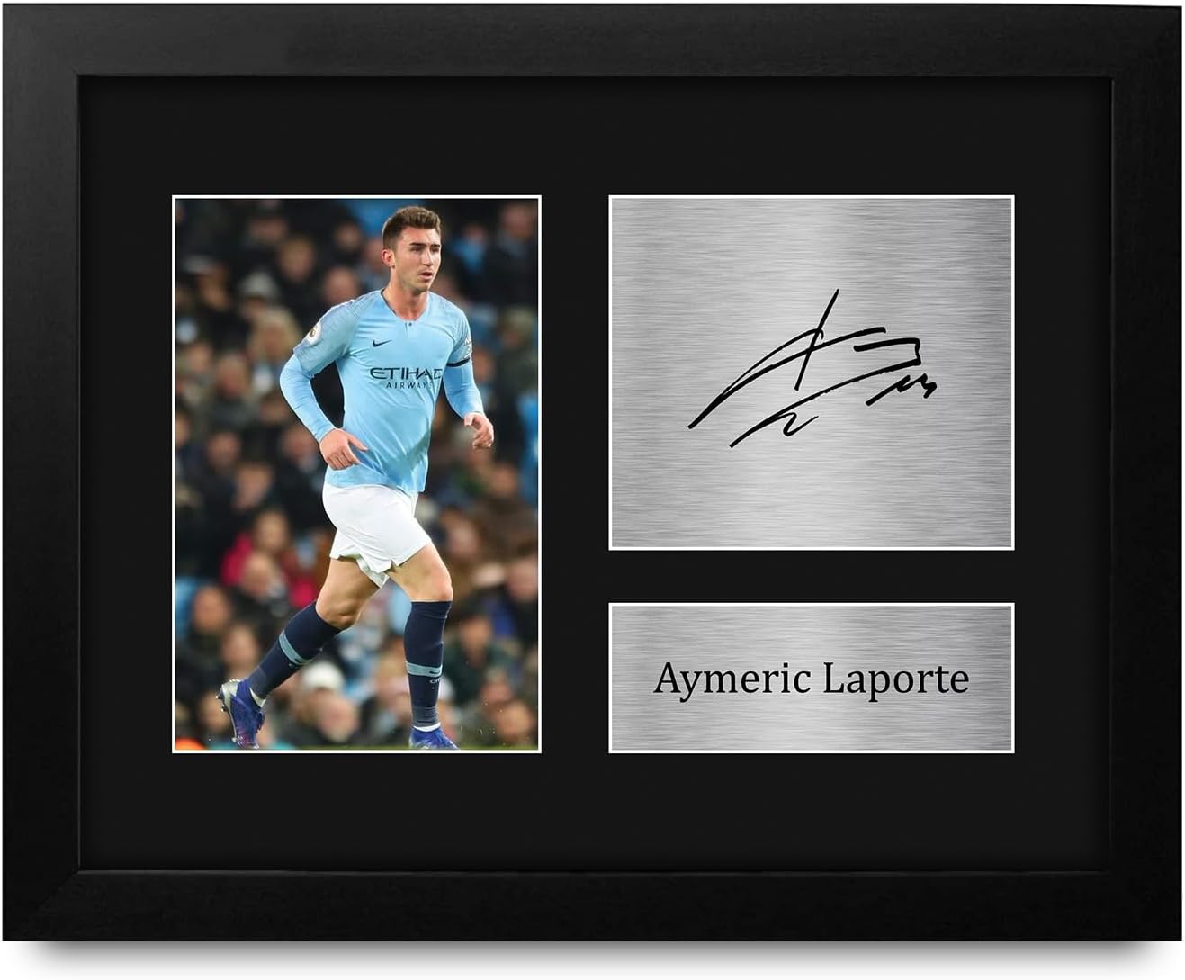 HWC Trading Aymeric Laporte Manchester City Gifts Printed Signed Autograph Picture for Soccer Fans and Supporters - US Letter Framed (ID-007382)