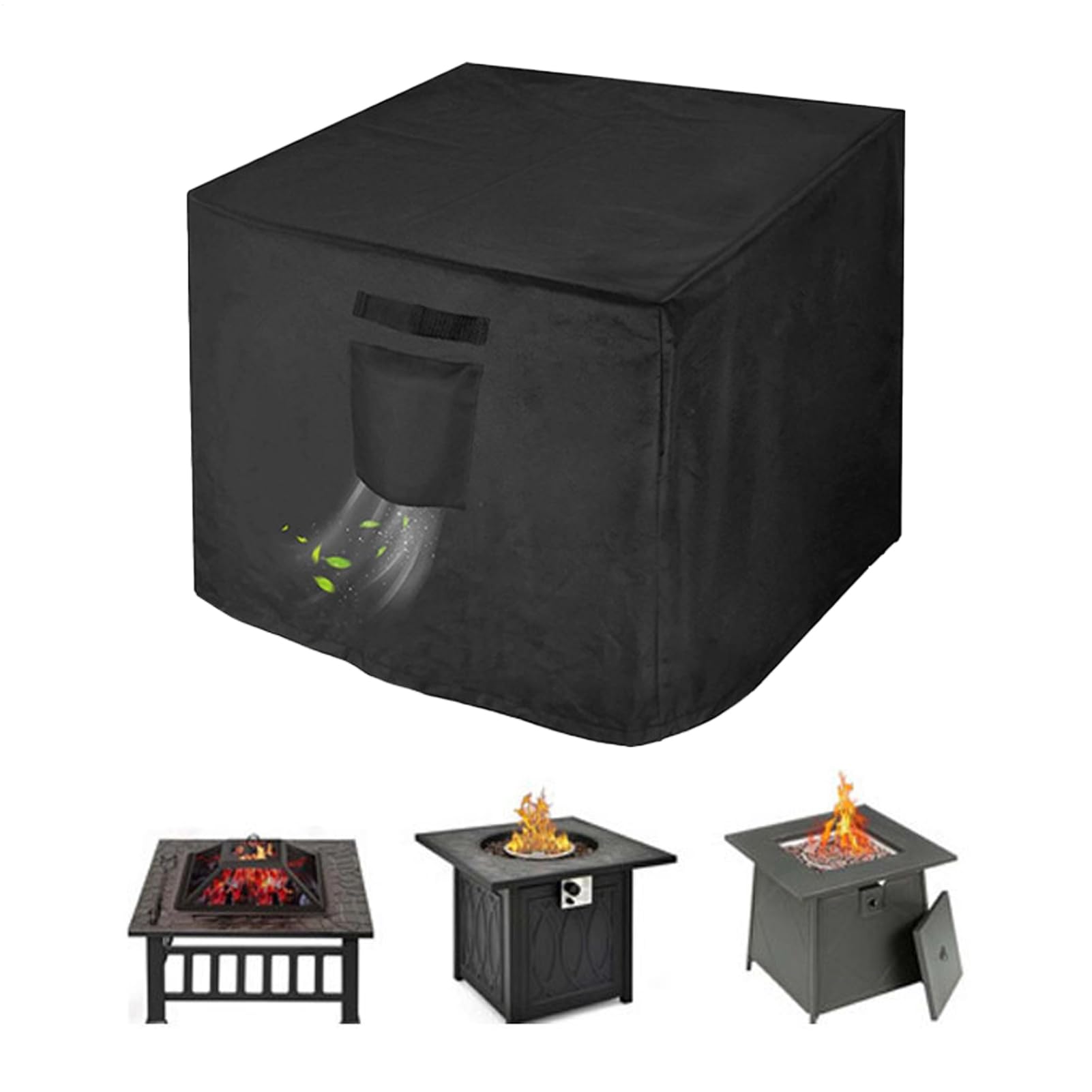 Housse de brasero imperméable – 81 x 81 x 61 cm – Revêtement en PVC robuste – Protection UV – Bouclier de foyer carré pour terrasse, balcon, terrasse, voyage, camping