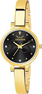 LOUIS DEVIN Gold Plated Bracelet Analog Wrist Watch for Women (Blue/Black Dial) | LD-JWL166 Price In India