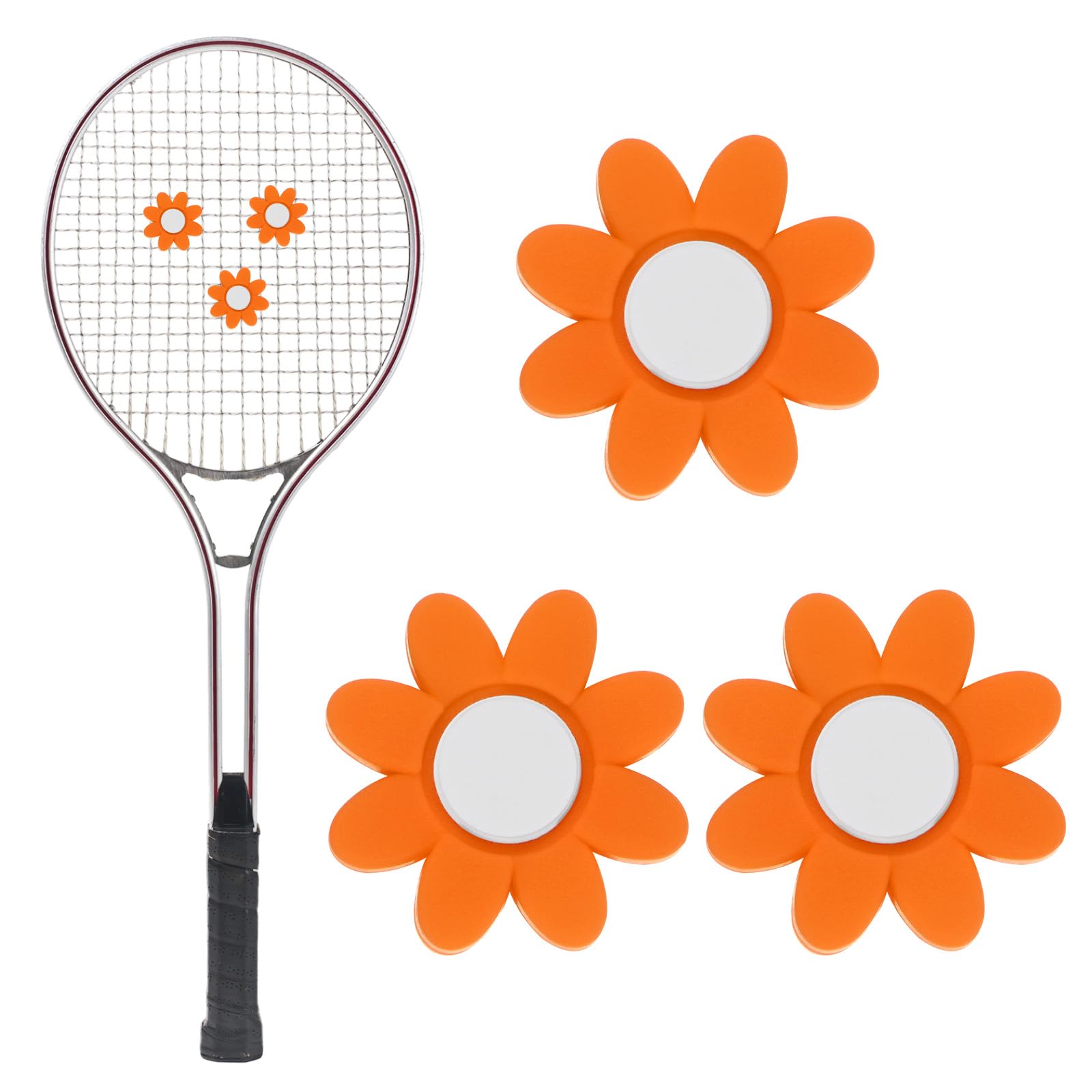 TIXIPEM Tennis Racket Dampener [3PCS] - Funny Flower Shape Silicone Tennis Shock Absorber Racket Vibration Dampener Use for Racket [Orange]