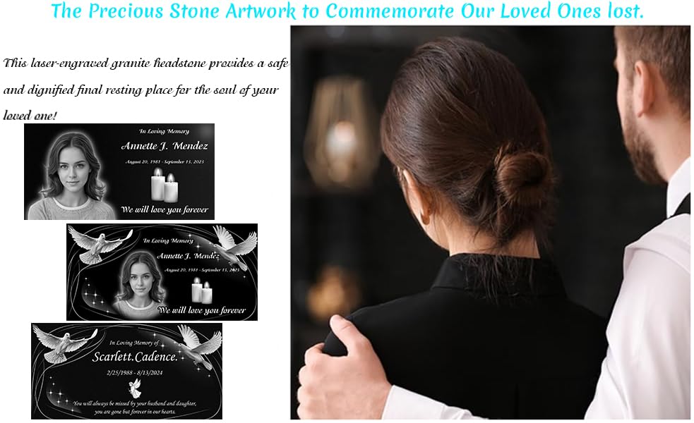 Image of Customized Memorial Granite Stone,Headstones for Graves,Garden Memorial plaques for Outdoors,Cemetery Marker,Memorial Stones for Loved Ones, Memorial Plaques for Outdoor