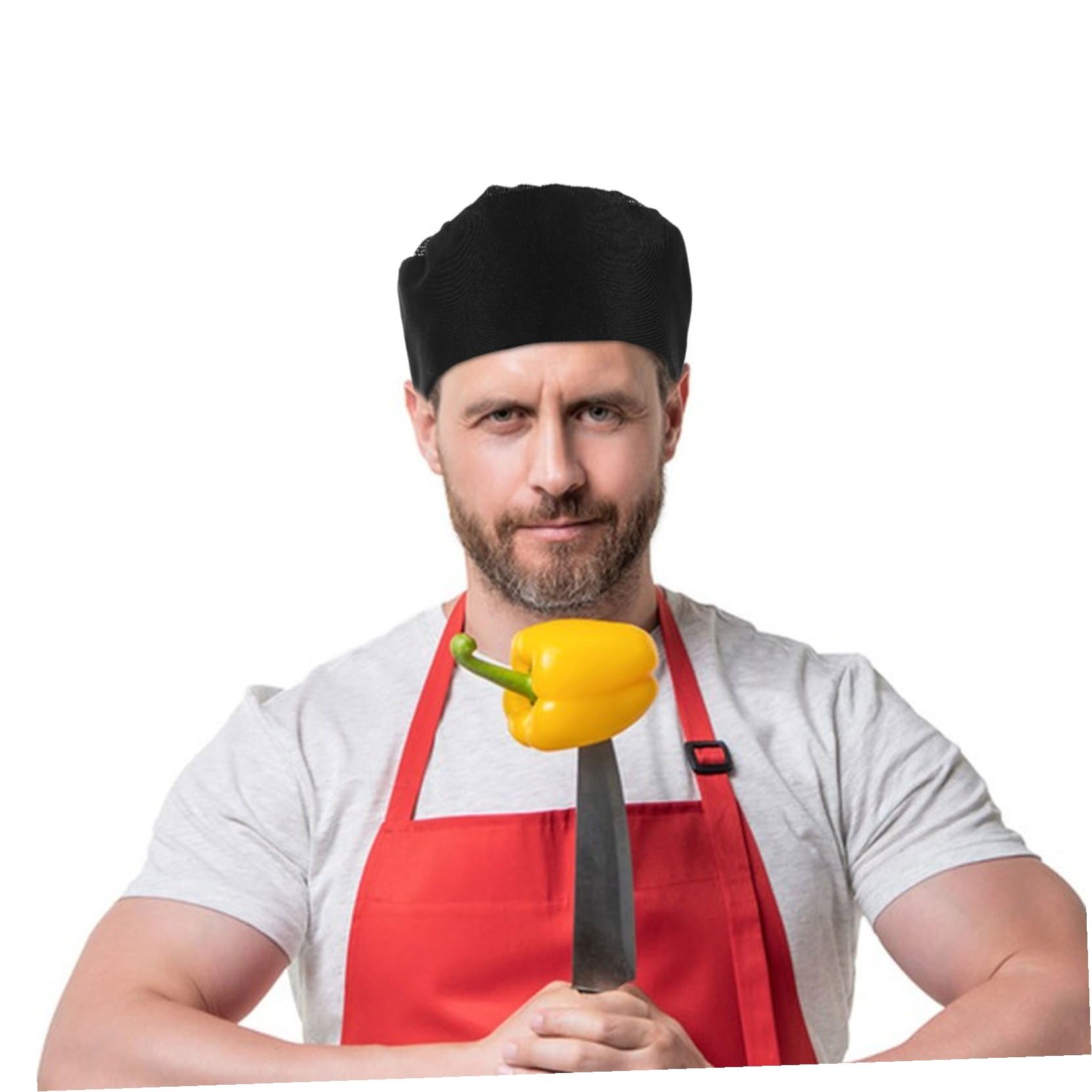 ORFOFE 4 Piezas Gorros de Chef Unisex Gorra Cocina Transpirable de Malla para Hombres y Mujeres Gorros de Trabajo para Servicios de Hostelería y Catering Negro Doble de Poliéster-algodón