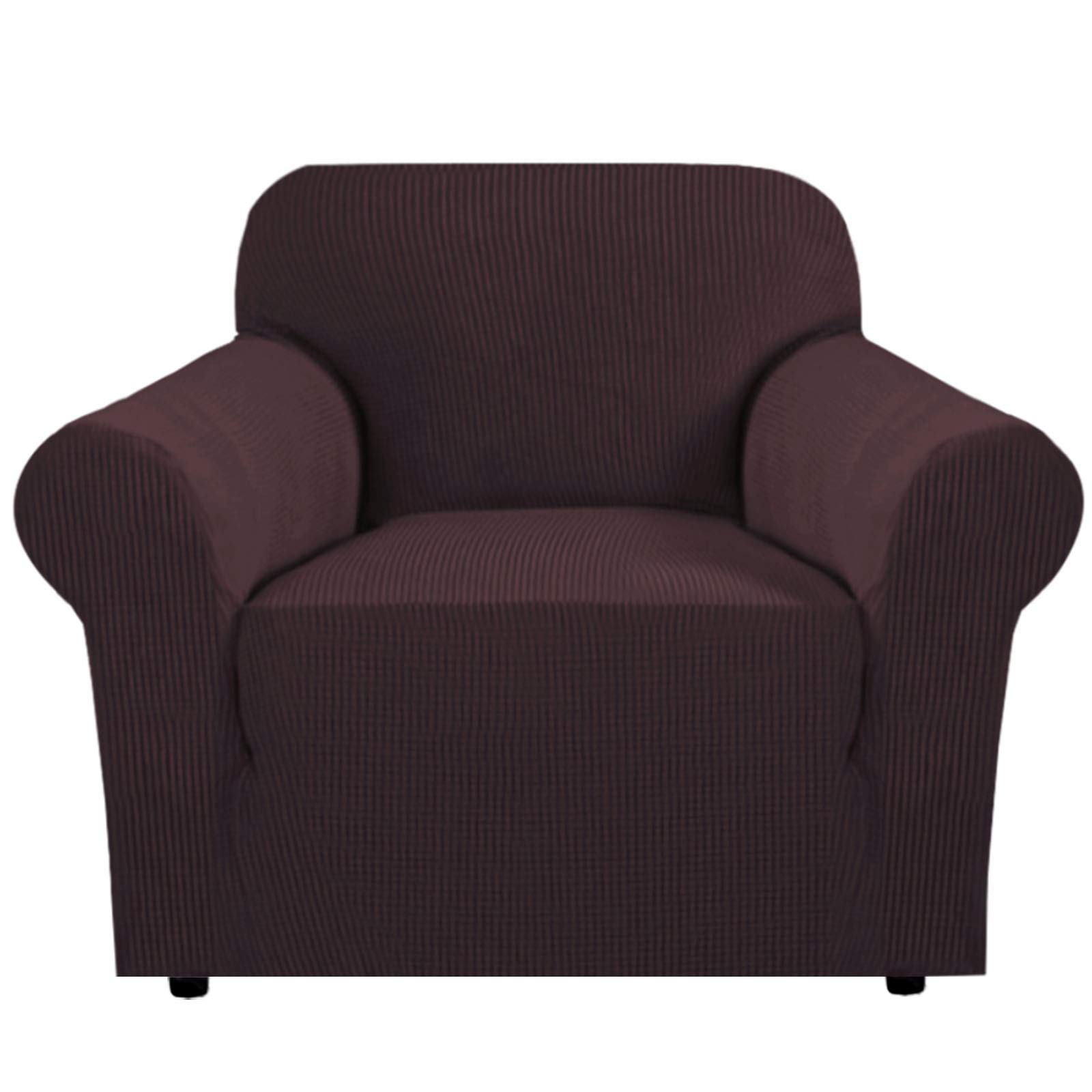 PrimeBeau Stretch Sofa Slipcover 1-Piece Sofa Cover Furniture Protector Couch Soft with Elastic Bottom, Knitted Jacquard Chair Covers, Stretching Sofa Protector for Living Room, Chair,Brown