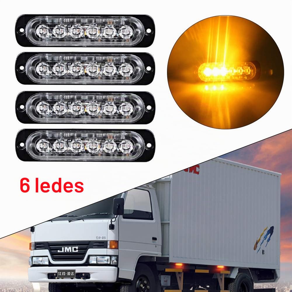 Baceyong Luces estroboscópicas de emergencia para coche, 2/4/6/8 unidades, 6 luces LED, barra de luz ámbar con rejilla de advertencia de fallos intermitentes para vehículo, camión, remolque, furgoneta