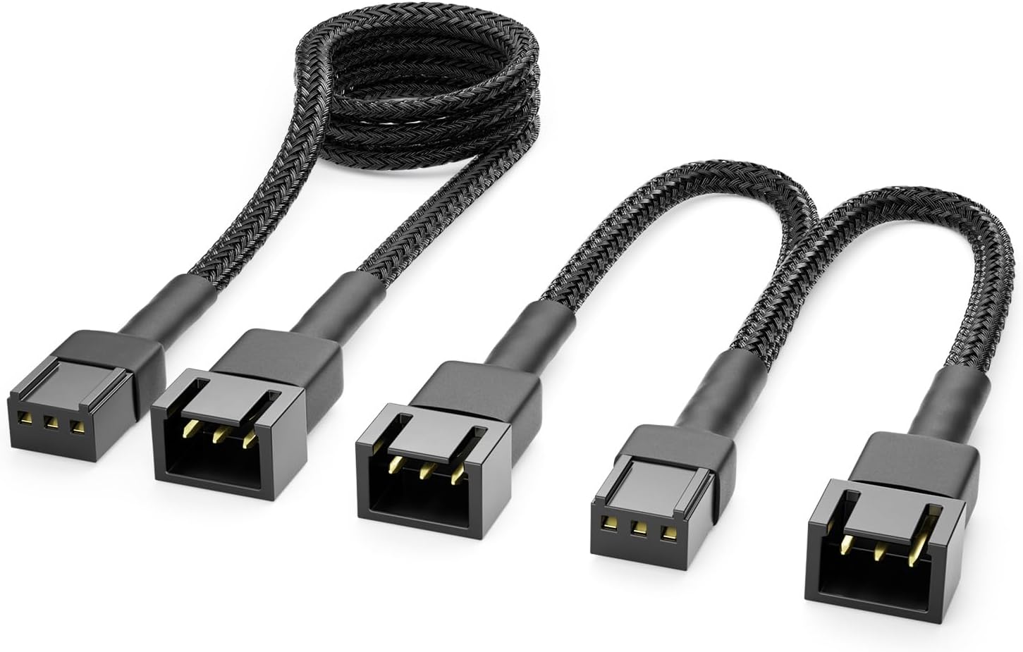 deleyCON 3-Pin PC Fan Cable Set, 60 cm + 15 cm Y-Cable, Black, Compatible with 3-Pin PC Fans, Plug & Play, Gaming PCs & More