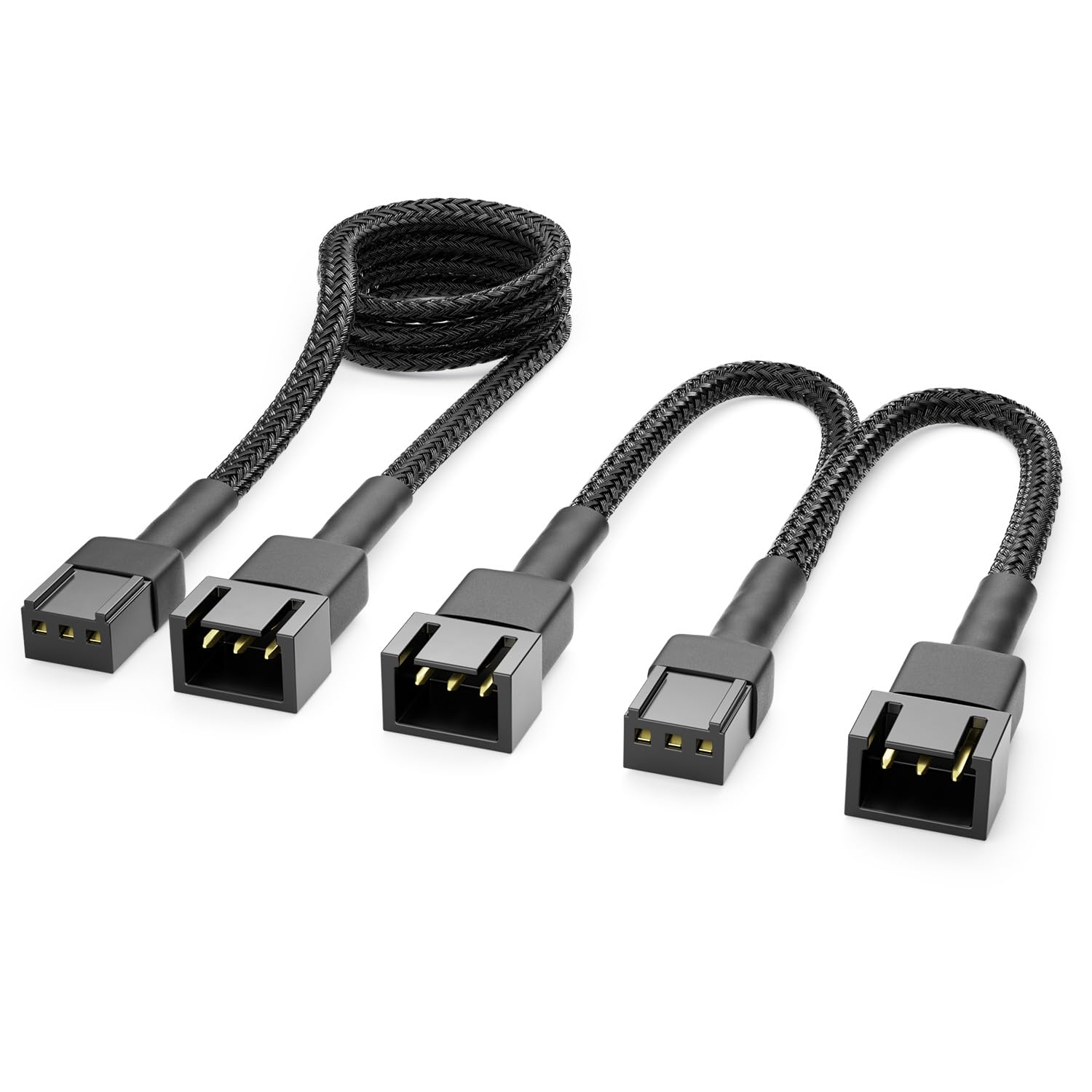 deleyCON 3-Pin PC Fan Cable Set, 60 cm + 15 cm Y-Cable, Black, Compatible with 3-Pin PC Fans, Plug & Play, Gaming PCs & More