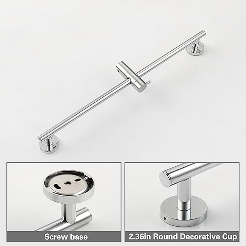 Miniatura 4 de Barra de soporte para cabezal de ducha de baño, barra deslizante de 26 pulgadas de montaje en pared, sin taladro, con barra de ducha de mano