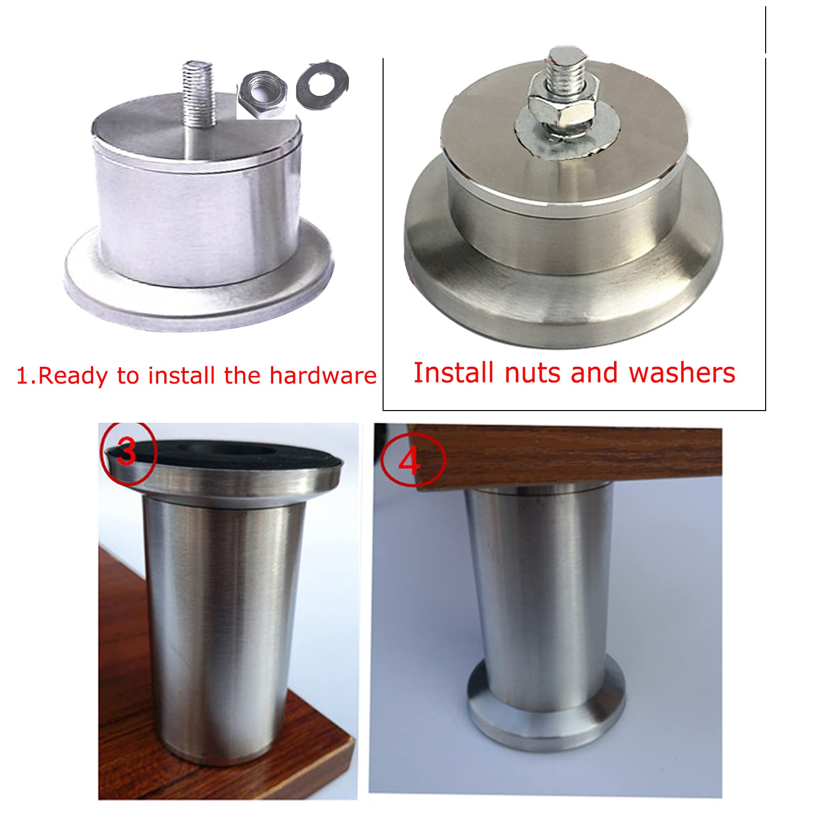 4 Patas de Metal para Sofá, Patas de Acero Inoxidable para Muebles de Baño, Resistentes Alua Y No Se Oxidan, para Camas Antiguas, Patas de Soporte, con Perno M8/9.8Cm/3.86In