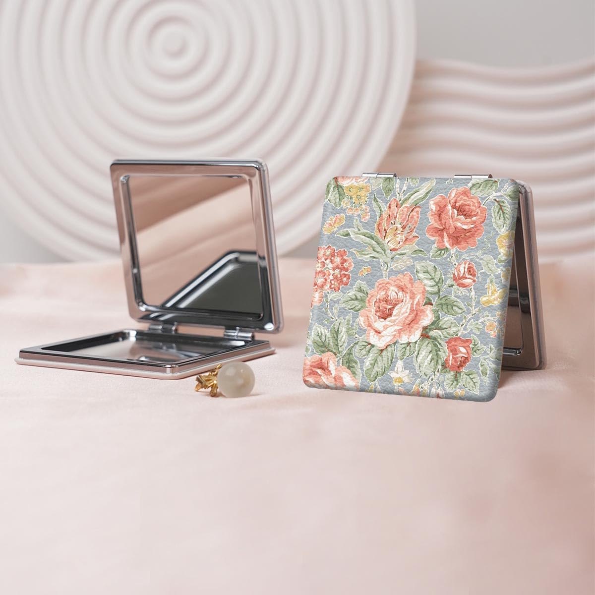Pastoral Series Fresh Flowers, Portable Makeup Mirror, Foldable mini Handheld Makeup Mirror, Double-Sided flip Portable Square Contouring Mirror, Suitable for Everyone in All Kinds of Occasions