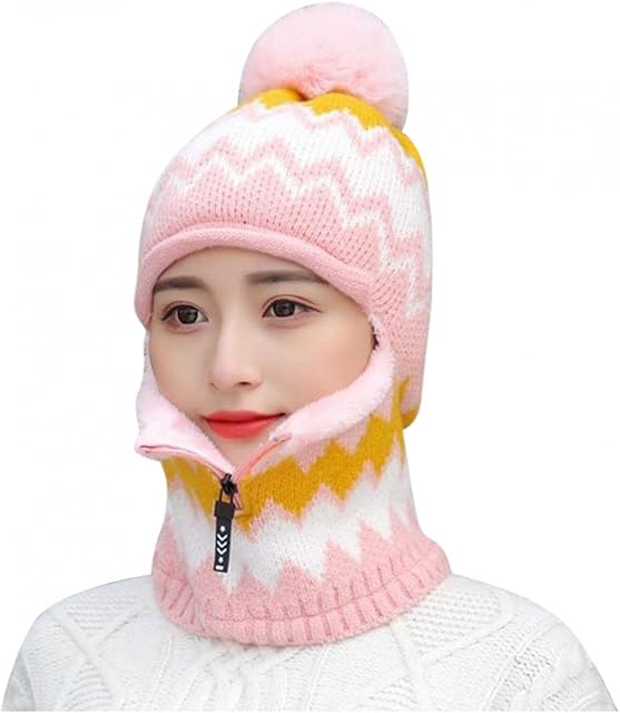 LULUZ Women's Earmuffs Add Flocking Thermal Cycling Outdoor Warm Winter Comforty Soft Hat Knitting Scarf Zip Hat