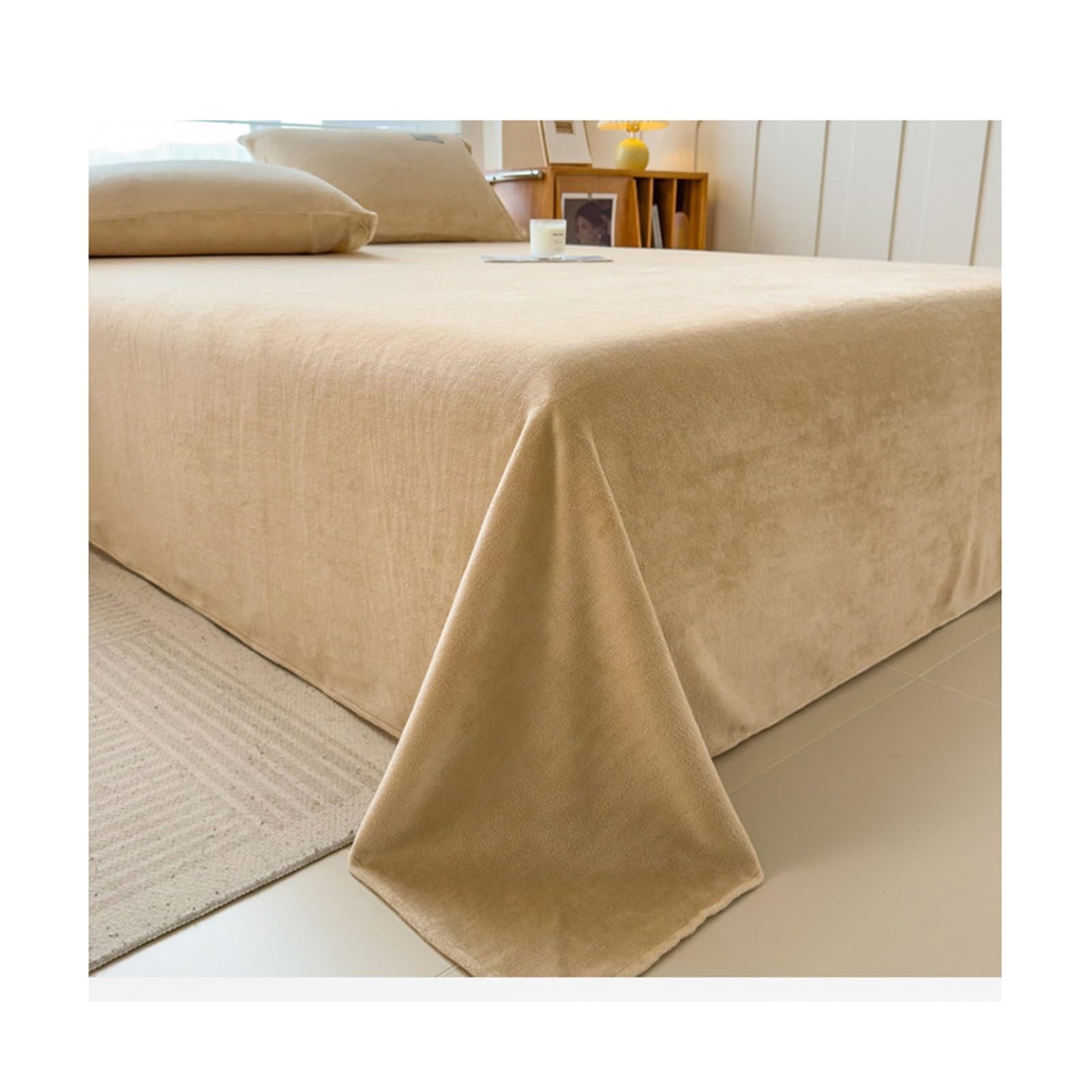 Winter Bettlaken 120x230cm bis 230x270cm Ultraweiches Flauschiges Plüsch-Samt Extra Warm Betttuch Flanell Laken ohne Gummizug(Brown,230x250cm+48x74cm x2)