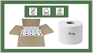 TM Maxx Toilettenpapier 3-lagig, 72 Rollen, 250 Blatt pro Rolle, 100% Zellstoff, Weiß, Plastikfrei, Extra Weich und Reißfest Verpackung absolut ohne Plastik - Folienfrei - kein Plastikabfall mehr.