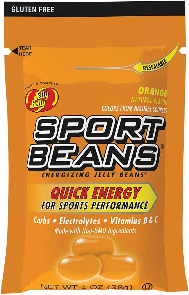 SPORT BEANSEnergizing Jelly Beans with Electrolytes and Vitamins, by Jelly Belly - Orange Flavor, Case of 24 x 1 Ounce Resealable Bags