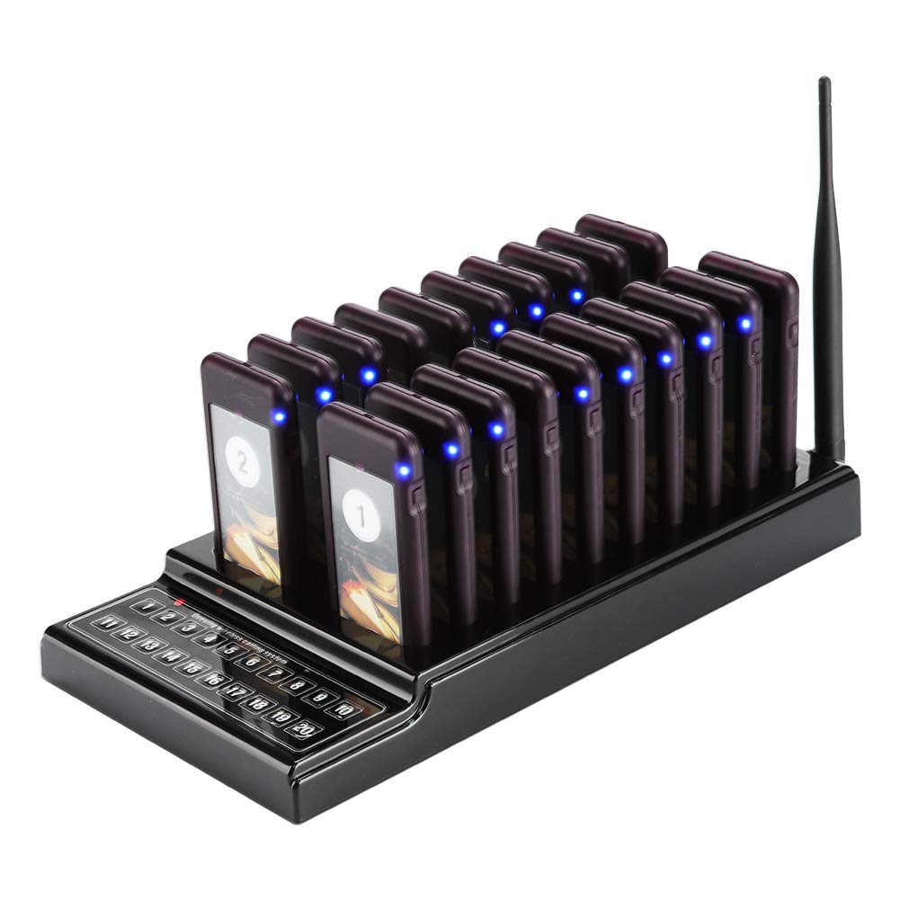 20 Channels Calling System, Restaurant Guest Paging System with Charging Dock and 20 Chargeable Pagers for Restaurant Food Truck Church Hospital