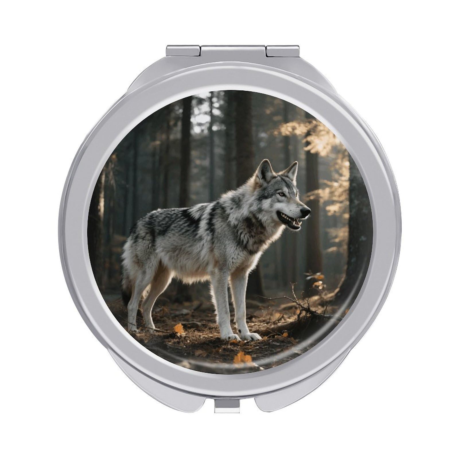VstaDank Wolf Travel Makeup Mirror 2 X /1 X Magnifying Mini Vintage Pocket Mirror for Purse Small Portable Folding Small Round Mirrors Portable Vanity Mirrors for Women