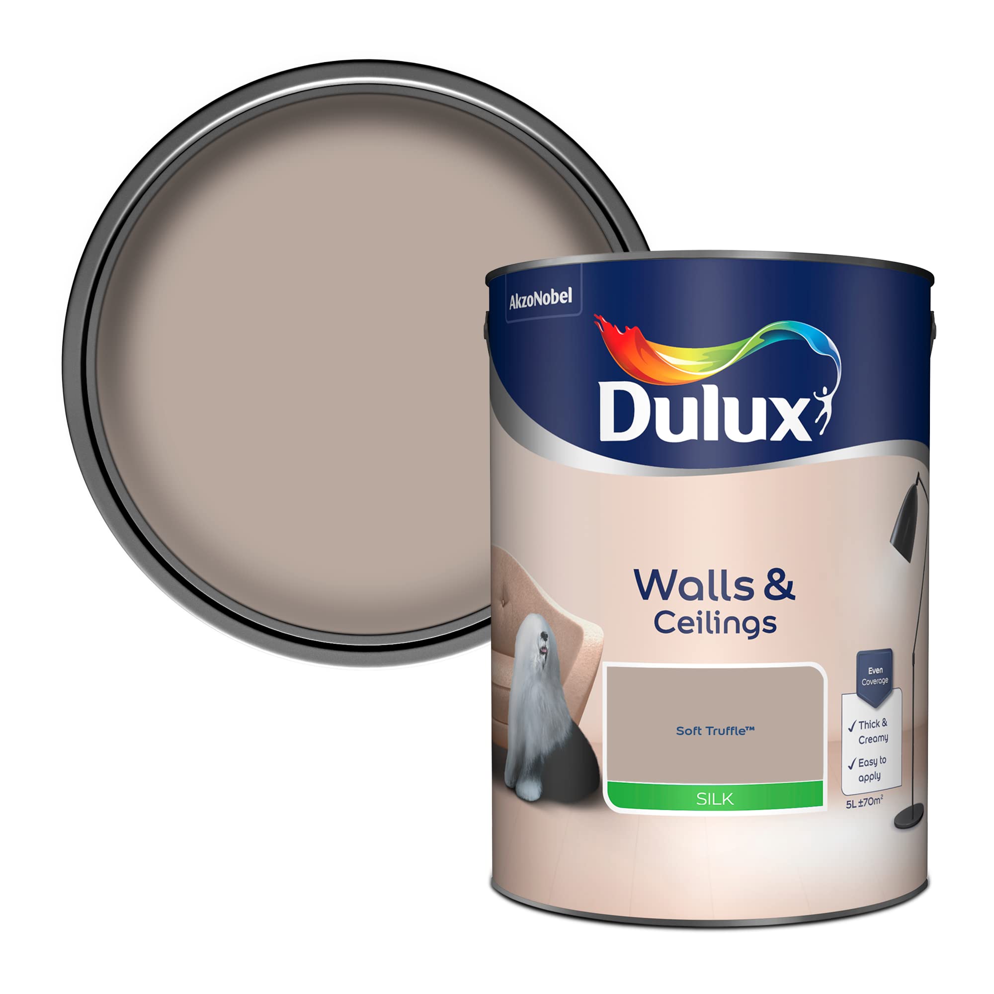 Dulux Soft Truffle Walls & Ceilings Silk Emulsion Paint - 5L