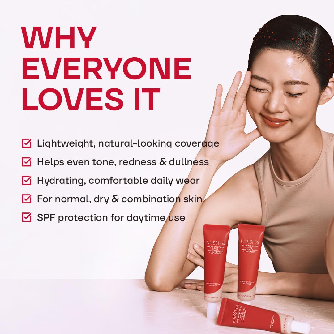 Missha M Perfect Cover B.B Cream 156503 Zestaw Kredek do Brwi, Eyelow Tattoo Sense Płynne Brwi w 3 Kolorach, 27 Miodowy Beż, LSF 42 PA+++, 50 ml