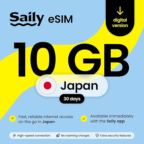 Saily, eSIM Data Plan for Japan, 10GB/30 Days, Security Features, Digital Code