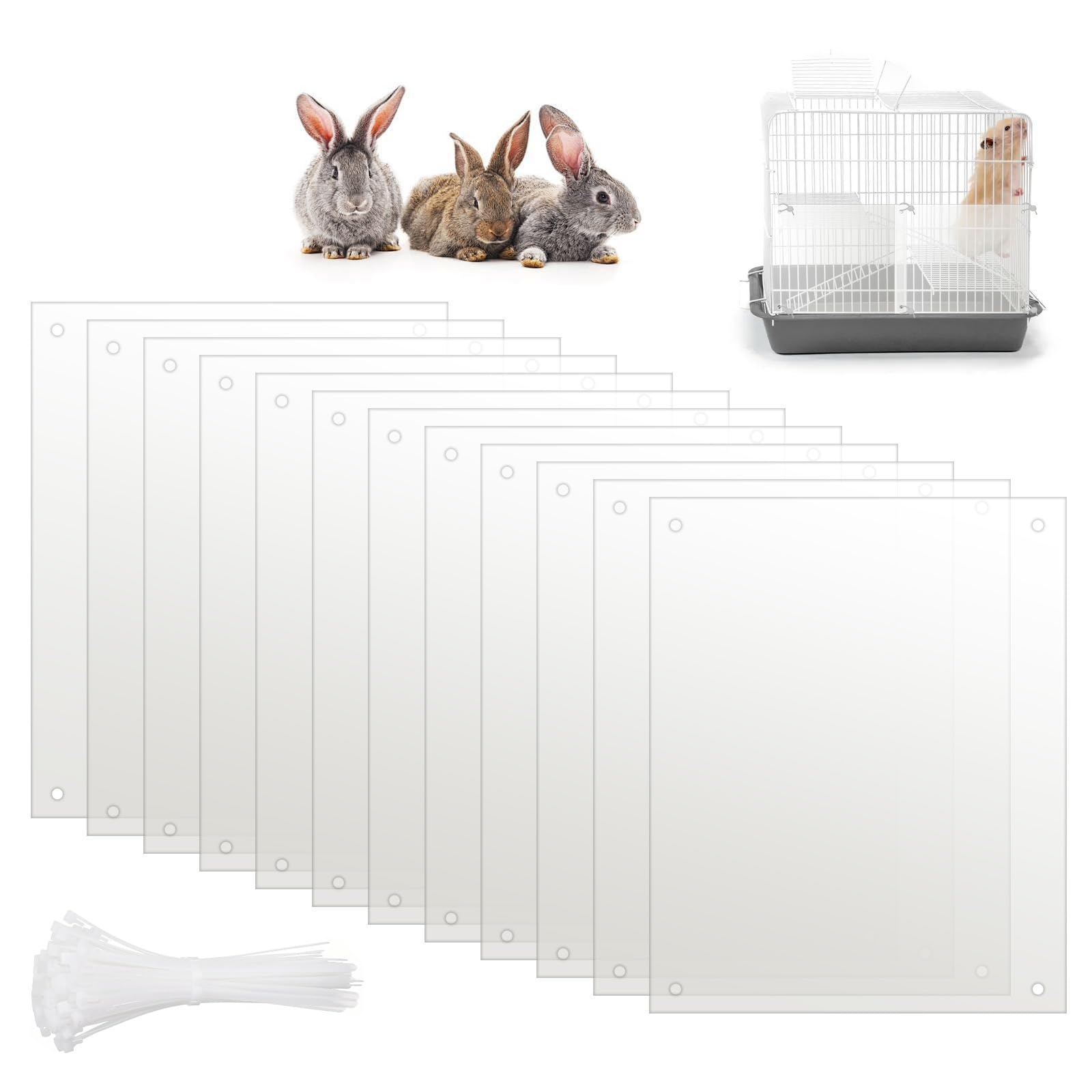 Lot de 12 protections de cage pour animal de compagnie, protection des bords transparents, 25,4 x 21,6 cm