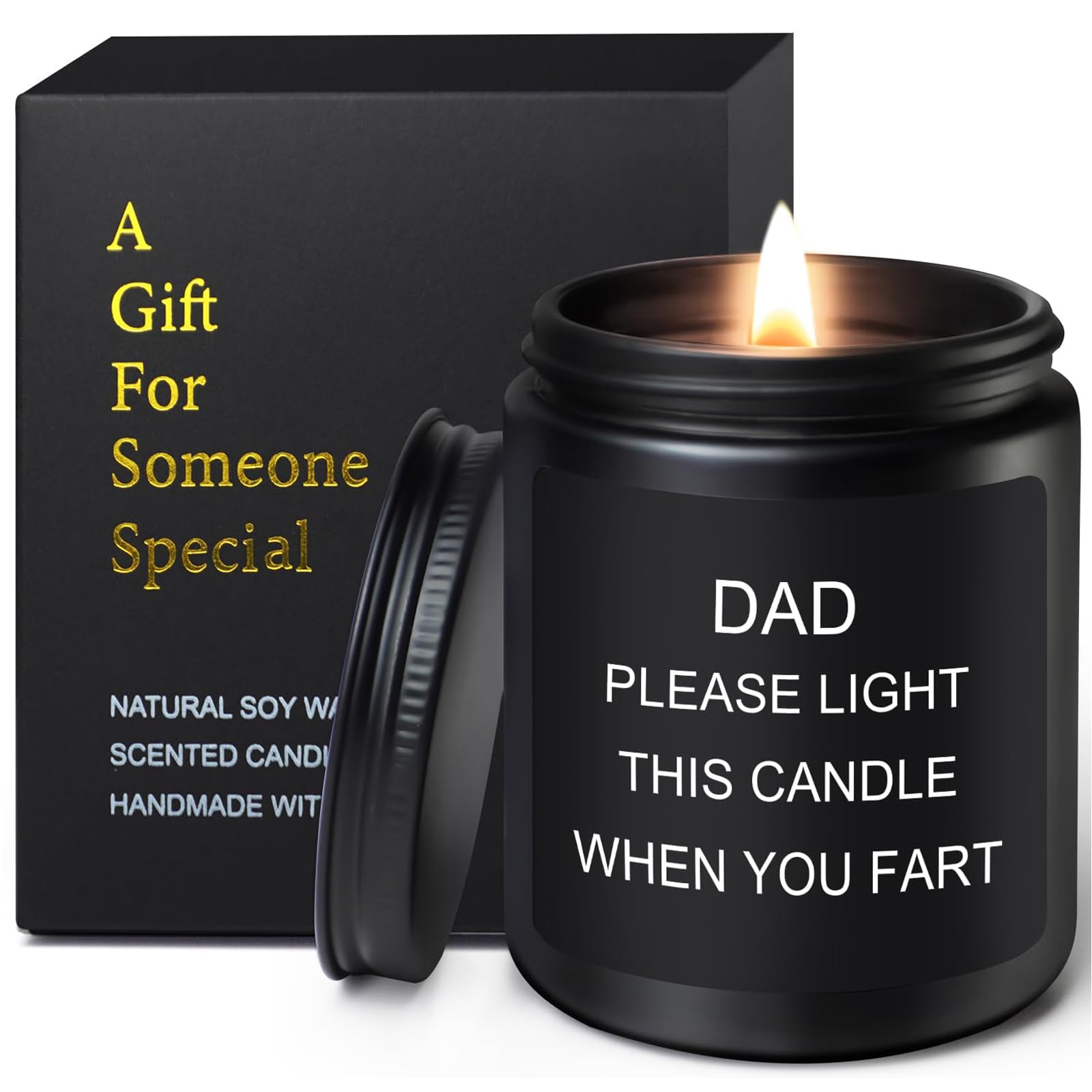 Fathers Day Candles Gifts from Daughter Son, 3.5oz Lavender Soy Wax Scented Candle, Funny Dad's Fart Candle for Granddad Stepdad Birthday Gift, Presents for Men on Christmas Anniversary