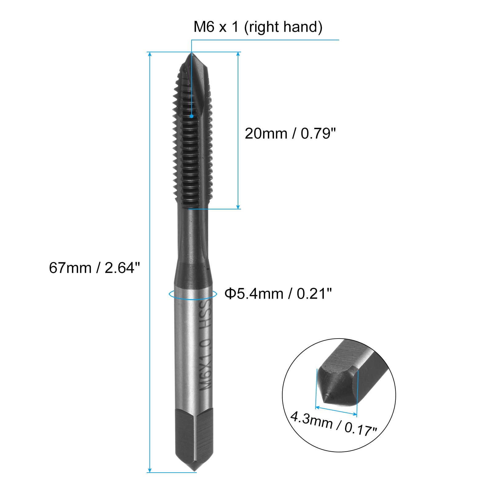 QUARKZMAN 4pz Metrico Spirale Punta Filettatura Maschi M6 x 1 H2 Rivestito Nitruro Vite Maschiatura Completamente Terra Acciaio Alta Velocità 6542 Utensile per Meccanici Riparazione