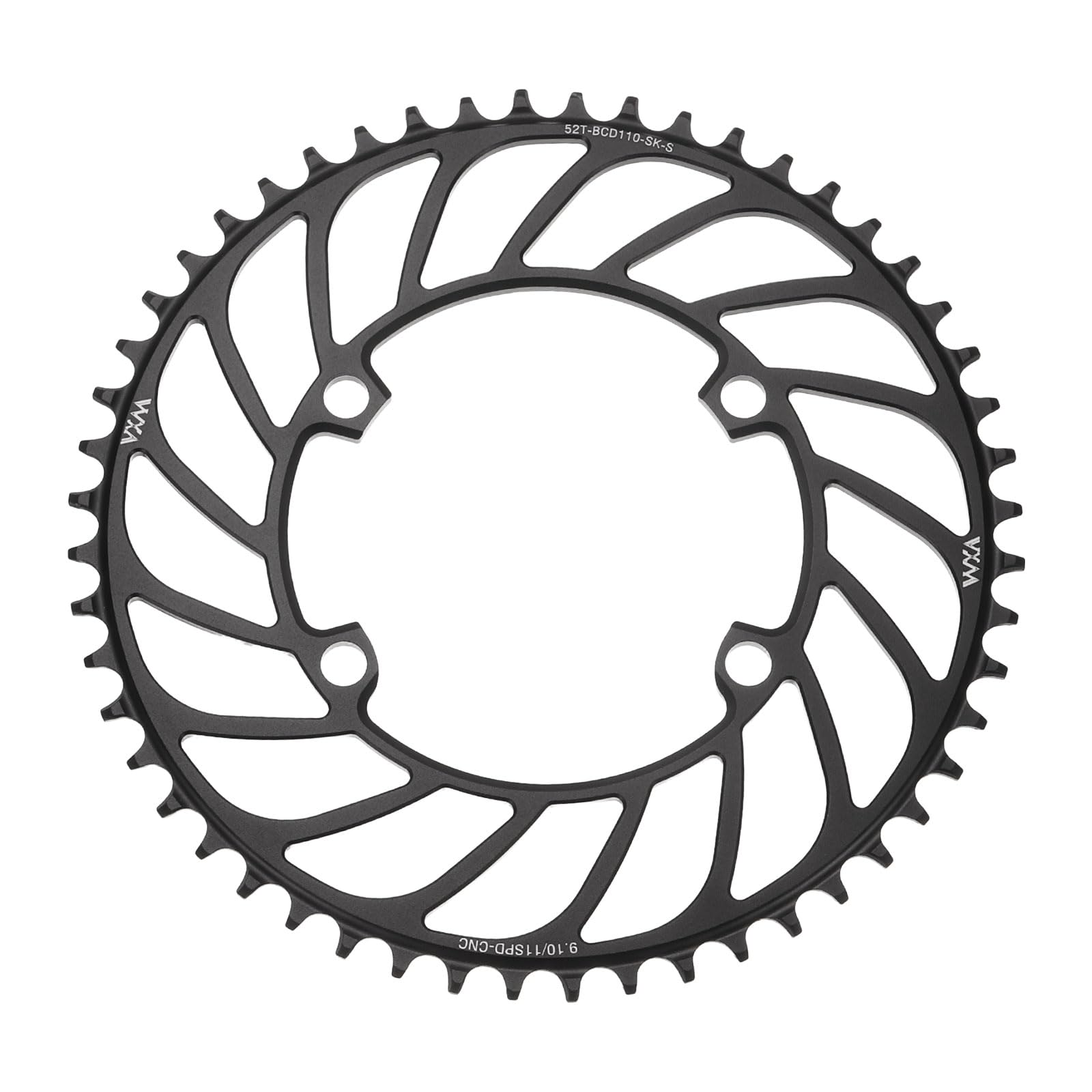 sourcing map 110BCD Bike Chainring 52T 9/10/11 Speed 216mm Diameter Round Aluminum Narrow Wide Tooth Bike Chainwheel for MTB Road Bike, Black