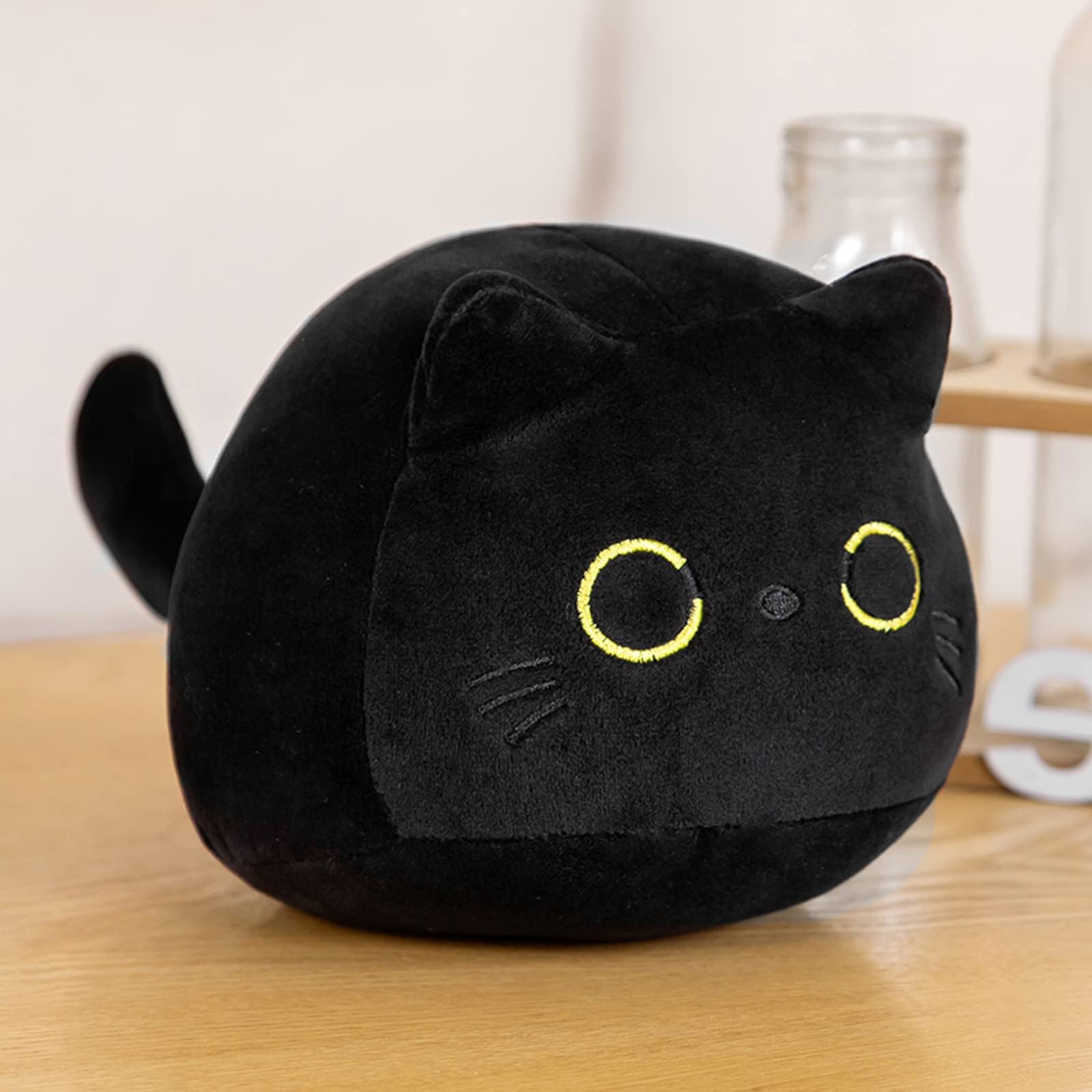 Oreiller Décoratif Tête De Chat Noir Halloween Yeux Jaunes Doux Kohls